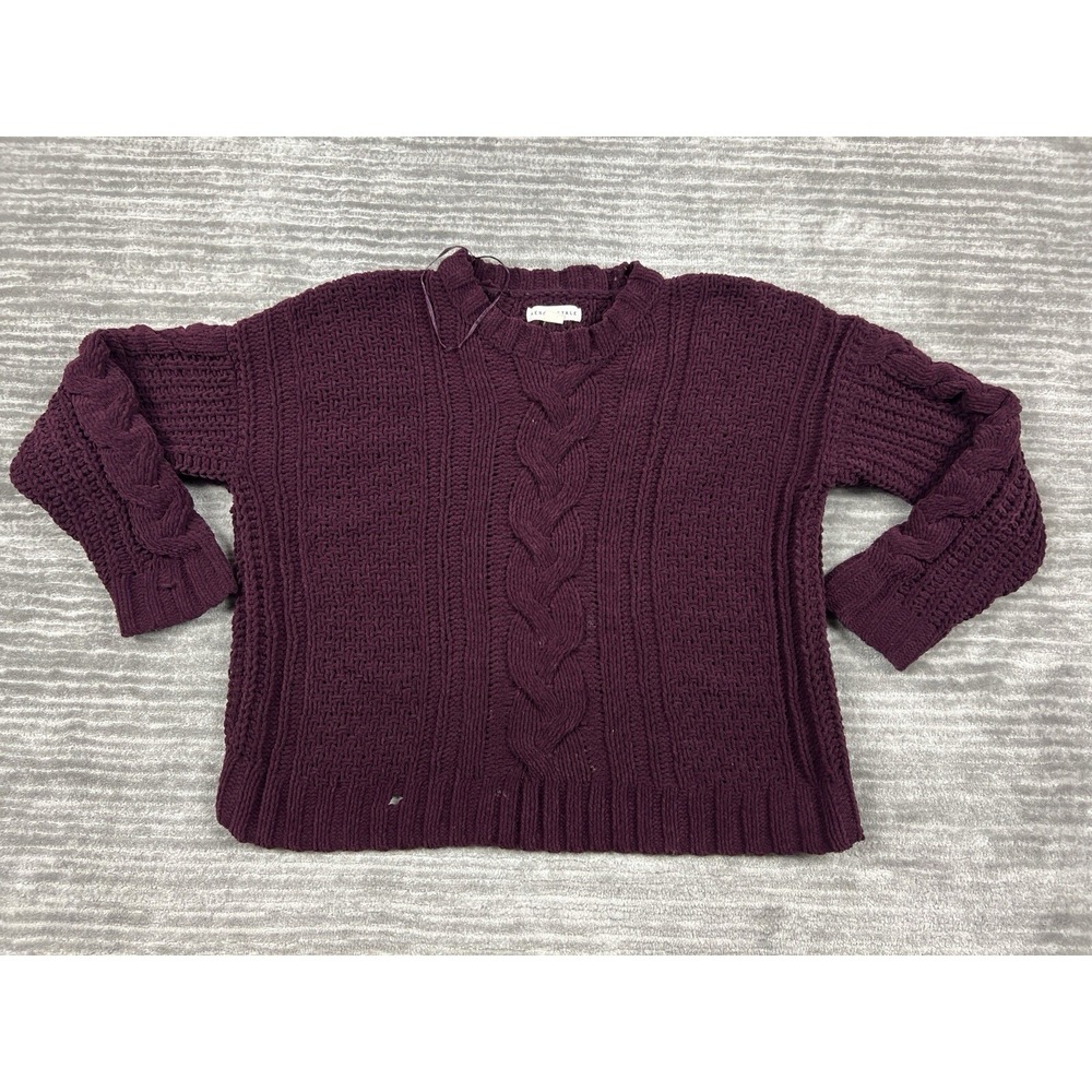 Aeropostale Sweater Womens XS Burgundy Chenille Cable Knit Pullover Relaxed Fit